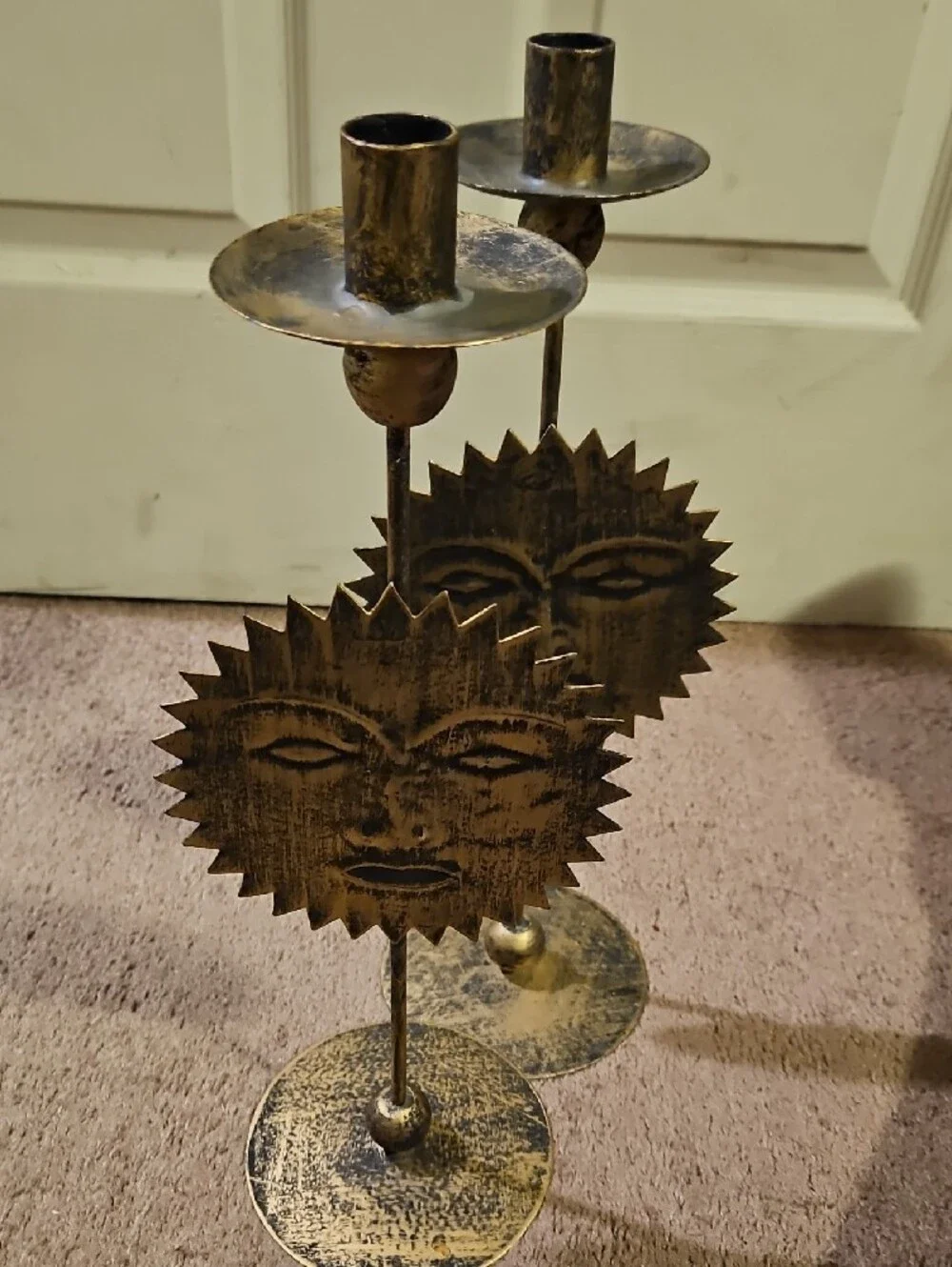 Celetial Whimsical Sun Face Metal Candle Holders